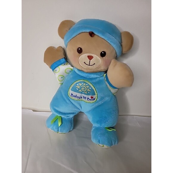 Fisher Price Baby's 1st First Teddy Bear 11" Blue Lovey Plush Toy Boy Rattle - Picture 1 of 16